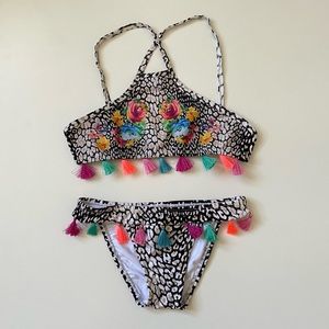 Pilyq Girls’ Floral & Animal Print - Tassel Bikini